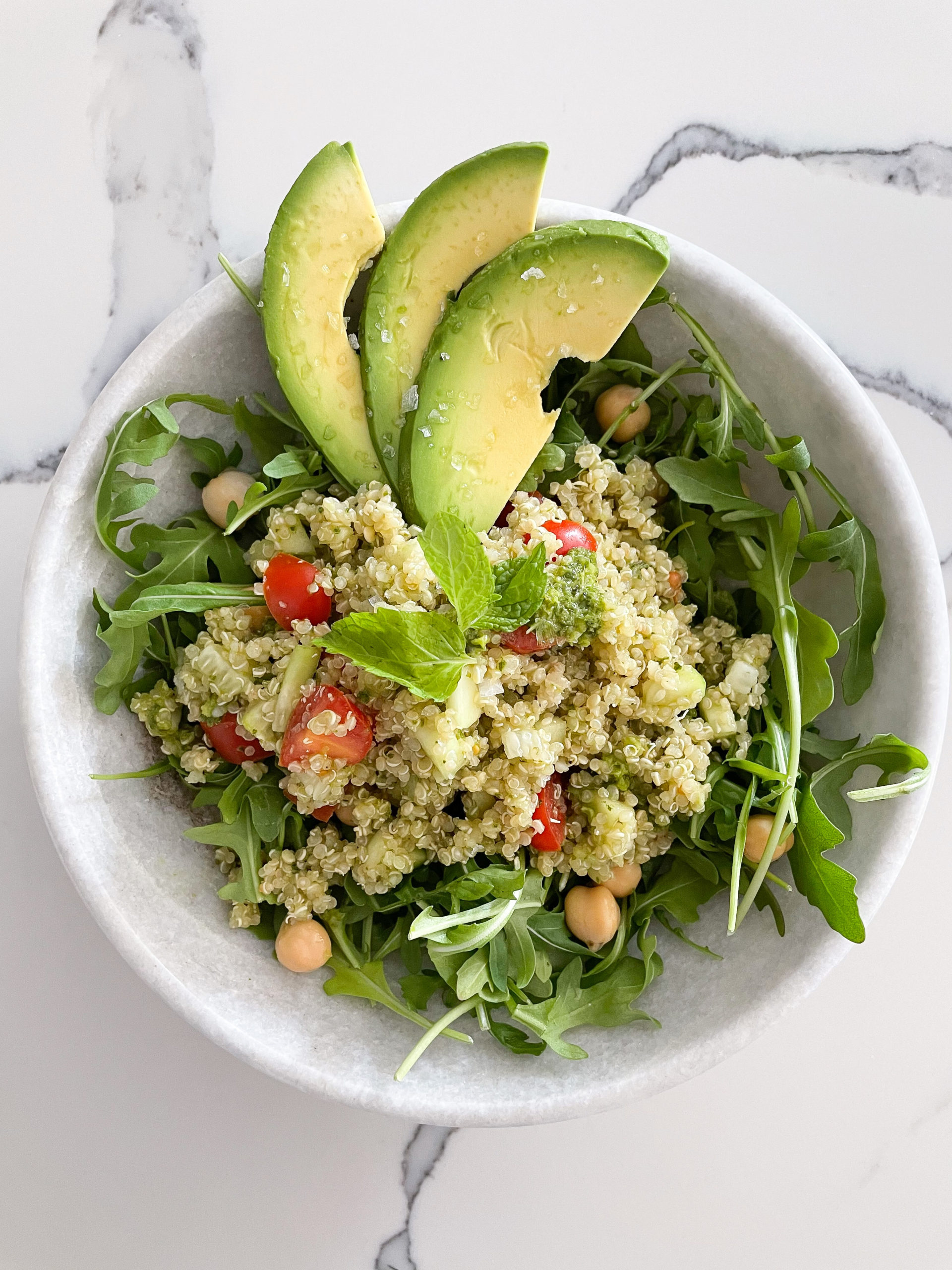 Summer Quinoa Salad w Basil Mint Vinaigrette