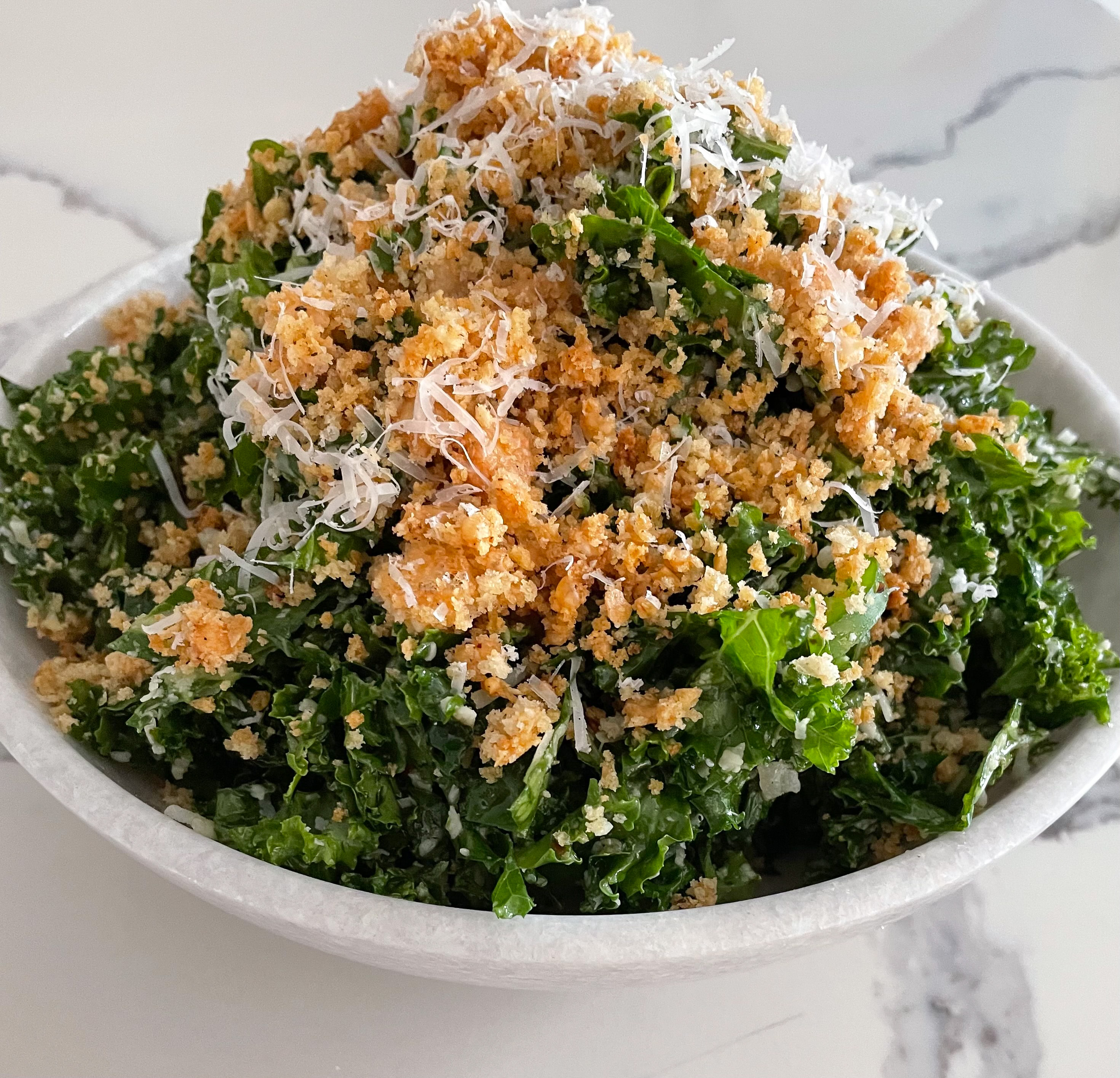 Lemony Kale Salad w Parmigiano Breadcrumbs